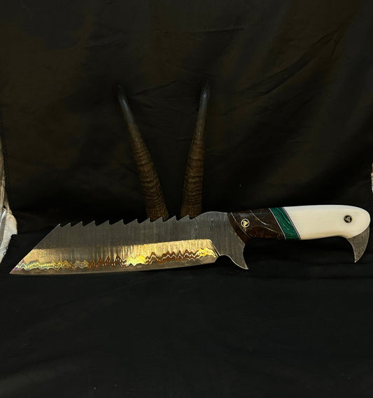 Damascus CuMai Viking Seax with mammoth tusk segmented handle